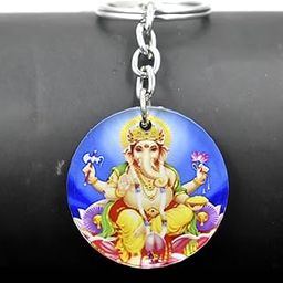 Lord Shree Ganesh Blue Yellow Religious Acrylic Keychain for Men and Women-image-52