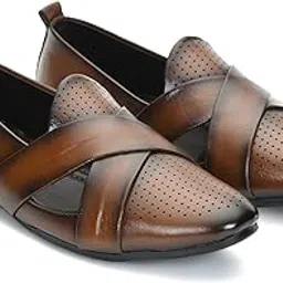 stepsoft Ethnic Criss-Cross Slip-On Nagra Jutti with TPR Sole – Loafers for Men Casual Perforated Design Loafer Shoes for Men for Kurta & Festive Looks in Brown, Black & Tan-picture-25