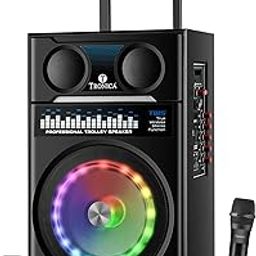 TRONICA TR-8888 Karaoke Speaker Trolley 8Inch Woofer Portable Multimedia Bluetooth; Audio Recording; USB; SD; TF; AUX PA System with Wireless UHF Mic; Remote Control; FM (Black)-image-2