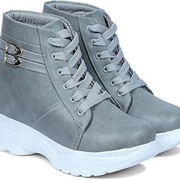Women's Boots Solid Design Lace Up Comfortable High Heel Casual Boots Outdoor Walking for Girls (Size UK7, Grey)-image-68
