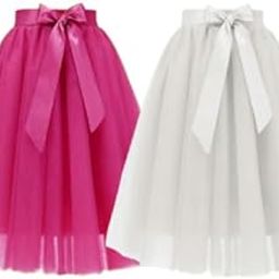 Girls Tulle Skirts A-line Mesh Skirt Tutu Skirts Dress for Toddler Girls Pack of 2(Rani&White15 Years - 16 Years)-image-37