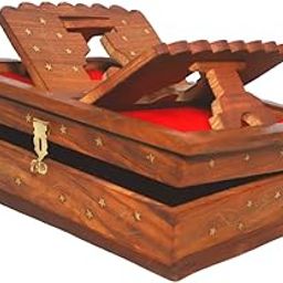 Handmade Quran Box : Foldable Wooden Rehal | Holy Book Stand for Reading Rihal | Best Gift for Bride or Bridal Sharif | Brass Inlay Work | Size: 13 * 4 Inch-image-56