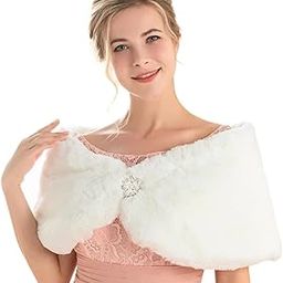 Women's Faux Rabbit Fur Wraps and Shawls, Bridal Sleeveless Stole Accessories With Brooch for Bride and Bridesmaid-image-25
