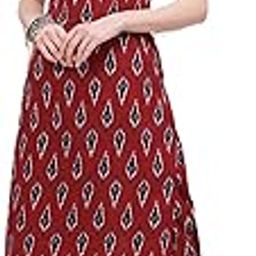 Women's Cotton Sleeveless Printed Straight Kurta with Pant Set, Maroon Red with Navy Pattern, Regular Fit-image-3