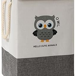 HOKIPO Foldable Laundry Basket for Clothes with Lid, Grey - Owl (AR-5317-GRY)-image-8