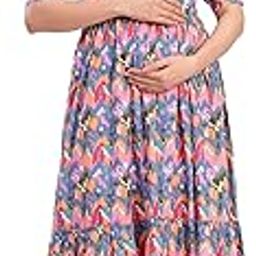 The Moon Star Women's Cotton Floral Printed Anarkali Maternity Feeding Kurti | Breastfeeding Dress for Mothers | Zipper Feeding Kurti, Nursing Kurti, Comfortable and Trendy Maternity Wear-image-87