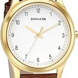 Quartz Analog White Dial Leather Strap Watch for Men-NR7135YL01-picture-19