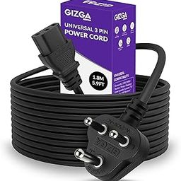Gizga Essentials Universal 3 Pin Power Cord (1.8M) ISI Certified Heavy Duty Power Supply Cable for IEC Mains, Desktop PC, CPU SMPS Monitor Printer Projector TV Game Console| Indian Plug, Copper Cores-28