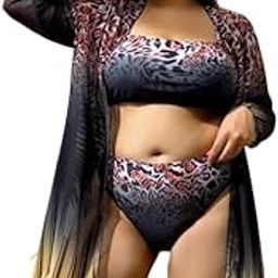 Plus Size Gradient Color Leopard Printing 3piece Swimsuit Multicolor - XL - 8XL-picture-10