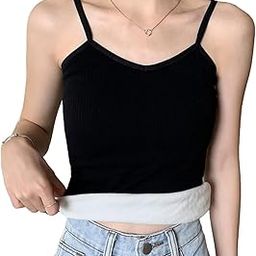 Thermal Wear for Women Set V Neck Fleece Lined Thermal Top Winter Inner Wear Slim Fit Cotton Warmer Underwear Tops Camisole Thermals Comfy Stretchy Base Layer Vest Thermal for Women - Black-image-75