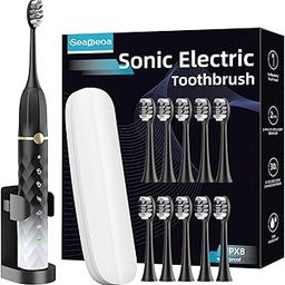 Electric Toothbrush Set, Equipped with 10 Brush Heads and Travel case, IPX8 Waterproof, 2-Minute Timer, 42000 high-Frequency Vibrations, 5 Modes, The First Choice for Gift Giving-60