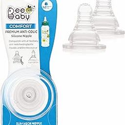BeeBaby Comfort Anti-Colic Soft Silicone Nipple/Teat with Carry Case for Slim Neck Baby Feeding Bottle. Medium Flow. (M Hole) (Pack of 2) 4M+ |100% BPA Free. | Easy to Latch.-image-81