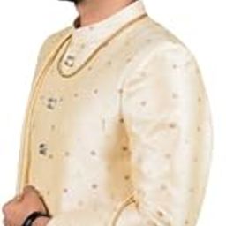 Gold indo western sherwani with dupatta & straight cut pant-image-20