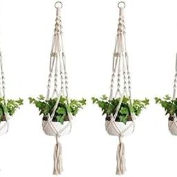 the top Knott Macrame Cotton Boho Plant Hanger [without Pot] Rope Flower Pot Holder for Indoor Outdoor Balcony Gardening Set of 4, White-image-66