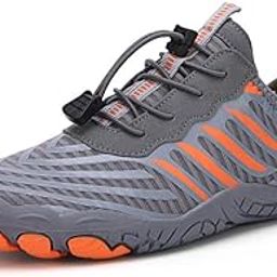 Anti-Slip Rubber Athletic Hiking Water Shoes for Mens Womens | Barefoot Aqua Swim Walking Shoes | Five-Finger Shoes | Running Shoes Lightweight Sneakers - Color: Grey-Orange | Size: 38-image-69