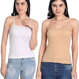 Women Cotton Square Neck Extra Transparent Removable Strap Spaghetti Camisole Combo Pack of 2-image-1