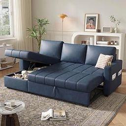 Eiraluxify Berlin 5‑Seater L‑Shape Sofa Cum Bed with Hidden Storage & Magazine Pocket – 3‑in‑1 Pull‑Out Convertible Sectional Sofa Bed for Living Room (Blue-LHS)-image-43