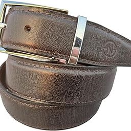 Men's Genuine Leather Belt with Classic Buckle, Brown, Silver-Gold Tone Hardware-image-35