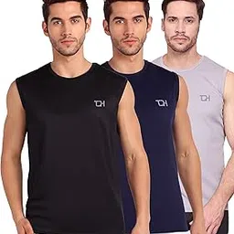 TQH Solid Men Round Neck Sleeveless T-Shirt - Pack of 3-picture-14