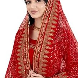 2.5M Red Net Sada Saubhagyawati Bhav Bridal Wedding Dupatta || Bridal Women's Net Dupatta || Traditional Dulhan Entry Chunni || Designer Contrast Dupatta for Lehenga Saree (Suq Red Dipak)-image-60