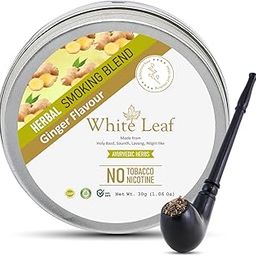 White Leaf Tobacco & Nicotine Free Smoking Mixture With 100% Ginger Flavour Herbal Smoking Blend (makes 40 rolls) Tobacco Alternatives, Herbal Smoking Mix 1 Pack 30gm With Wooden Royal Black Pipe-image-95