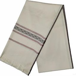 Men's Woven Check Border Woollen Lohi/Shawl (White)-0