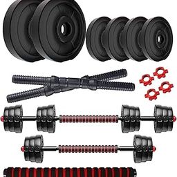 Amazon Brand - Symactive 40 Kg 3-in-1 Convertible Dumbbells Fitness Kit for Full Body Workout (10 Kg x 2 + 5 Kg x 4 Weight, 14'' Dumbbell Rods Pair & Nuts, 1 Cushioned Connector Rod)-image-64