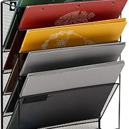 Kresal Mesh Wall Magazine Rack - 5-Tier Mesh Wall Hanging File Holder Organizer - Mesh Wall Mount Shelf Storage Space Saving Rack - Metal Mesh Desk Organizer for Office Home-picture-31