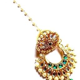 Traditional Rajasthani goldan white kundan stone and pearl Maang Tikka borla for Women and Girls-image-98