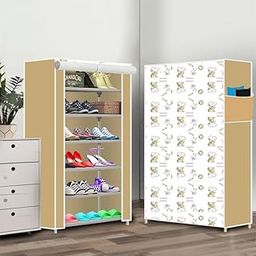 Genipap 6 Shelf Designer Foldable Collapsible Portable Wardrobe/Shoe Rack Storage Organizer Closet Almirah for Clothes, Kids Toys, Cupboard & Cloth Rack (Fabric, Metal)-image-104
