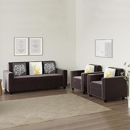 FURNY Clorida 5 Seater Fabric 3+1+1 Sofa Set (Brown)-image-58