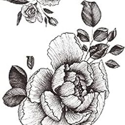 DealTree Temporary Tattoo Sticker – 2 Big Rose Flowers Design, Waterproof & Long-Lasting Fake Tattoo for Men & Women – 21x11cm, Easy Apply & Remove-44