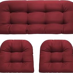 DANGHOOGY Wicker Chair Cushions, Waterproof Outdoor Loveseat Cushions for Patio Furniture, Tufted Wicker Furniture Cushions, 1 Loveseat and 2 U-Shaped Cushions, Red-image-54