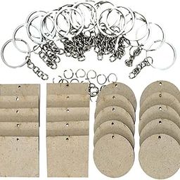 KReating Dot has Set Of 10 Units Each of 2 Inch Round and Square MDF Blank Boards with Nickel Key Ring Chains – Perfect for DIY Craft Projects, Dot Mandala and Paintings (2 Inch R X 3mm Thick | KRB_MDF_02)-image-4