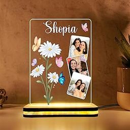 DECOCRU Personalized Photo Night Light with Birthflower,Floral LED Lamp,Birthday Gift for Her,Bedroom Decor,Photo Collage Gift,Wedding Anniversary-image-49