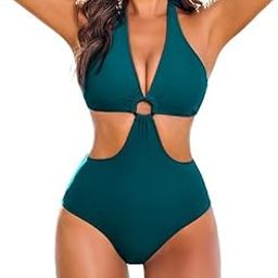 S2Z Fashion Women's One Piece Swimsuits Tummy Control O Ring Cutout High Waisted Bathing Suit Tie Back Swimwear Bikini Set-image-24