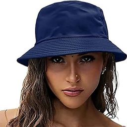 Women Bucket Hat Foldable Cotton Sun Beach Hat Fisherman Hat Casual Outdoor Cap Lovely Bomber Hats for Women Men Boy Girl, Navy Blue -Colour, Free Size-image-64