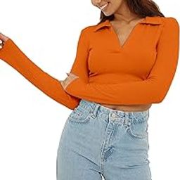 Women's Regular Fit Crop top Full Sleeves Polo Neck-image-59