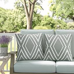 Adabana Outdoor Waterproof Throw Pillow Covers Set of 2 Boho Geometric Pillows Cover for Patio Garden 18 x 18 Inch Gray-image-1