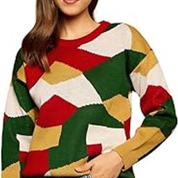 Women Geometrical Printed Round Neck Drop-Shoulder Sleeves Acrylic Ribbed Hem Regular Pullover-picture-12