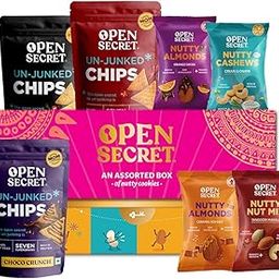 Open Secret Snacks Hamper Gift Combo Box I Cookies Gift Box (12 pieces), Nut Combo - Almond Cashew, 3 Unjunk ChipsI Corporate Gifts I Healthy Pack-image-64