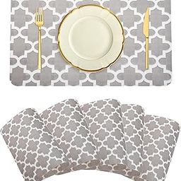 Kuber Industries Placemat | Placemats for Dining Room | Anti-Slip Table Mat Set | Placemats for Kitchen Table | Dining Table Placemats | Hexagon-Design Placemat | 6 Piece Set | Gray-31