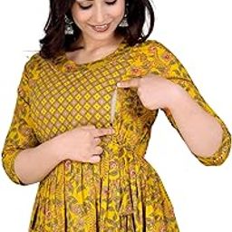 Women's Pure Cotton Floral Printed Maternity Gown/Maternity Wear/Feeding Gown A-line Maternity Feeding Dress Maternity Kurti Gown for Women-image-95