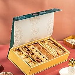 Gourmet Baklava Assorted Middle Eastern Desserts Box, 350g, Premium Mix of Cashew, Almond, Walnut Baklava, Belloria & Ladyfinger, Pure Cow Ghee, No Preservatives(1 Rakhi & wish card included)-image-13