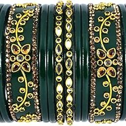 KANGANAS Lac Bangles Traditional Green Chudi Set-image-16