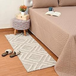 ALSTONIA Hand Woven 100% Cotton Export Quality Designer Striped Rug, Bed Side Runner for Bedroom, Passage,Living Room, Size-2x5 feet or 60 cms x 152 cms | Eco Friendly (Ivory & White)-image-60