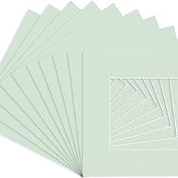 Honeydew Green Acid Free 12x12 Square Picture Frame Mat with White Core Bevel Cut for 8x8 Pictures - Fits 12x12 Frame - Pack of 10 Matboard Show Kits With Acid Free Backings & Clear Bags-image-126