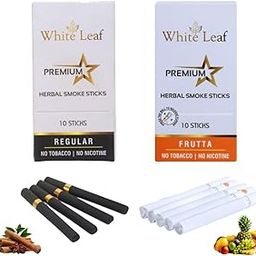 White Leaf Premium Herbal Smokes Cigarettes - Tobacco and Nicotine Free Combo Pack of Regular, Frutta Flavour Smoke (20 Sticks)-image-3