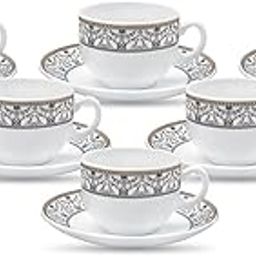 La Opala Diva, Sovrana Collection Opal Glass Crockery | Cup & Saucer, Set of 12 | Moroccan Gold, 160 ml | for Tea & Coffee | Microwave Safe | 100% Vegetarian | Extra Strong | Super Light | Super White-9