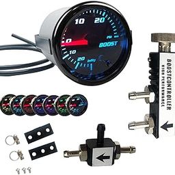 2" 52mm 7 Color Adjustment Turbo Boost Gauge with Universal 0-30PSI Manual in Cabin Boost Controller Kit-15